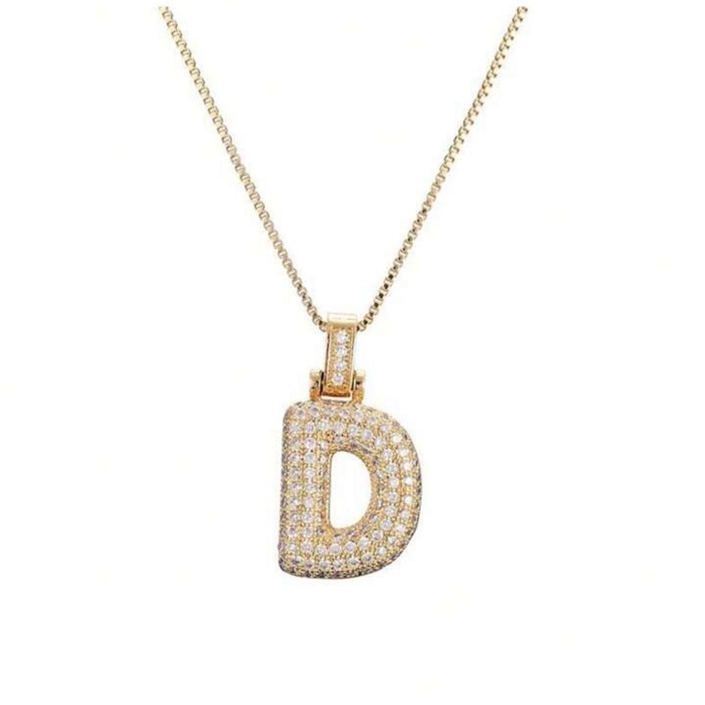 Gold Bubble “D” Initial Rhinestone Necklace